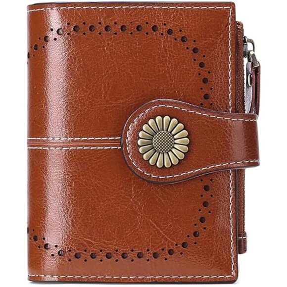 Small Womens Wallet Leather Bifold Card Holder RFID Blocking with Zipper Pocket - Picture 7 of 7